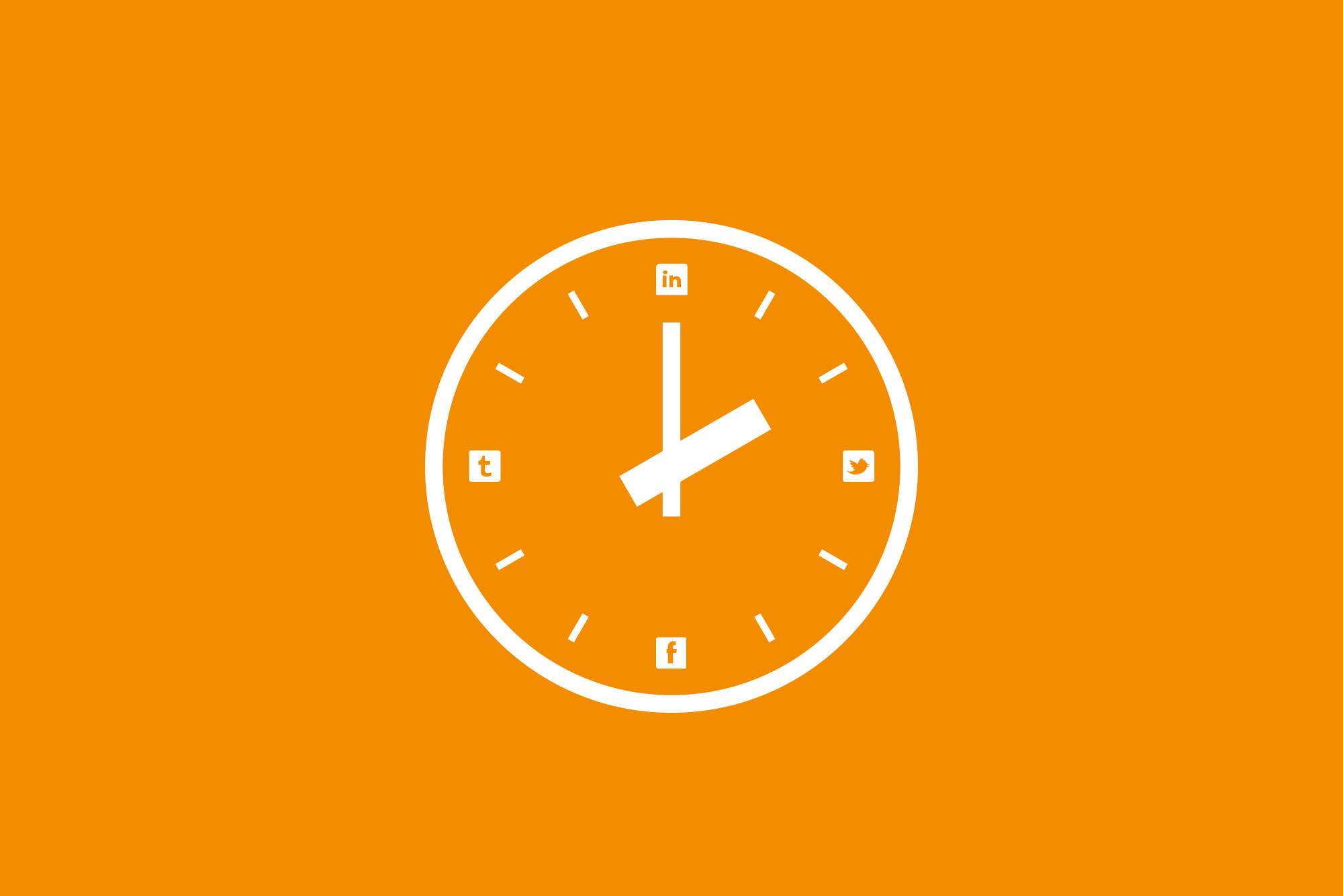 Clock with social media logos on orange background - Timing matters