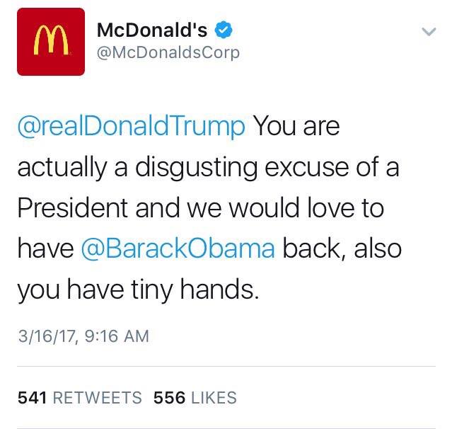 McDonald's hacked Trump tweet